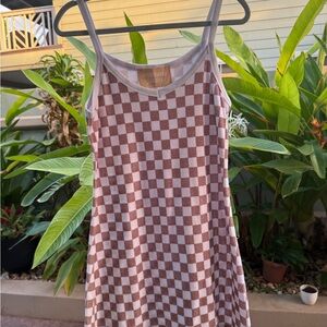 Brown and White Checkered Mini Dress